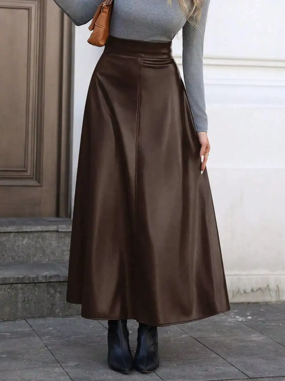 Leather A-line Midi Skirt
