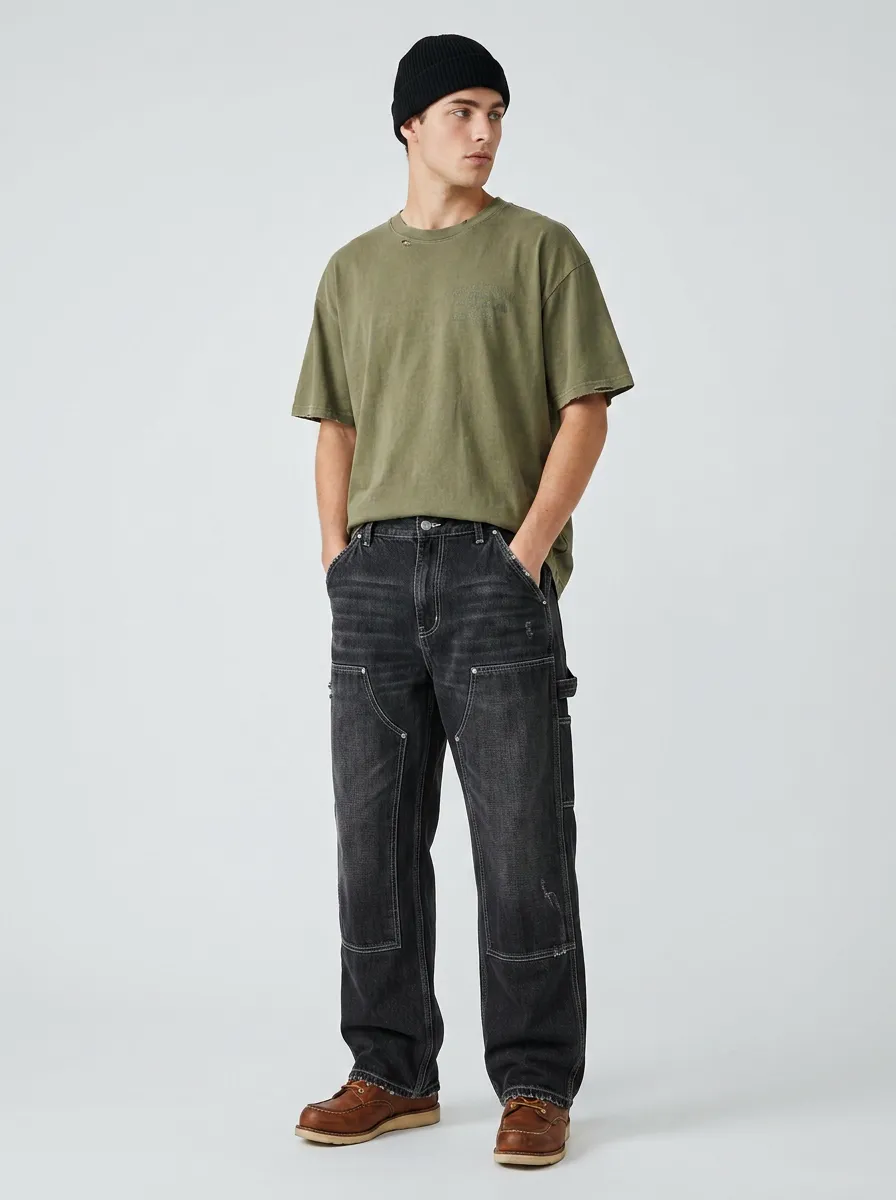 Men's Vintage Washed Black Carpenter Denim Jeans