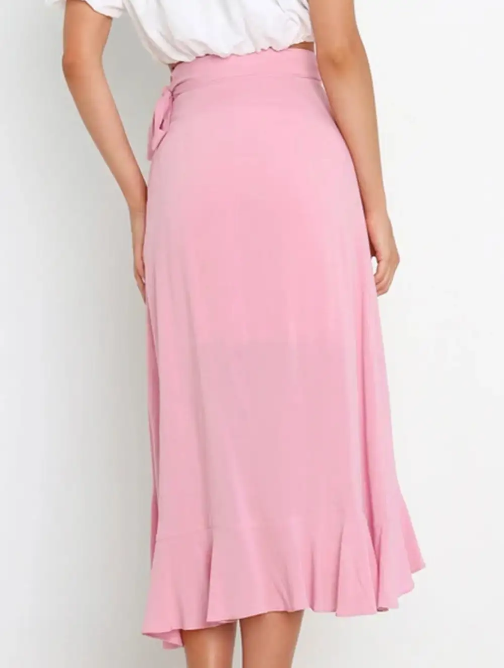 Irregular Tie Front Midi Skirt