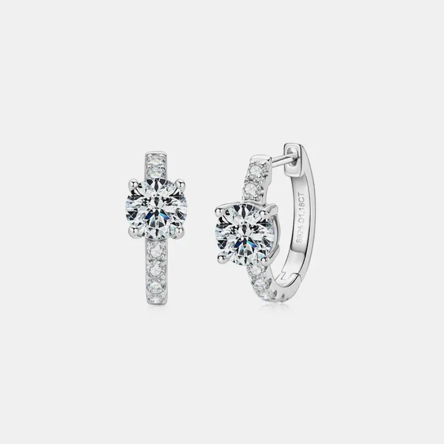 Moissanite Zircon Sterling Silver Hoop Earrings