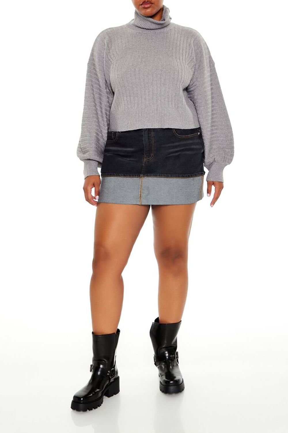 Plus Size Foldover Denim Mini Skirt
