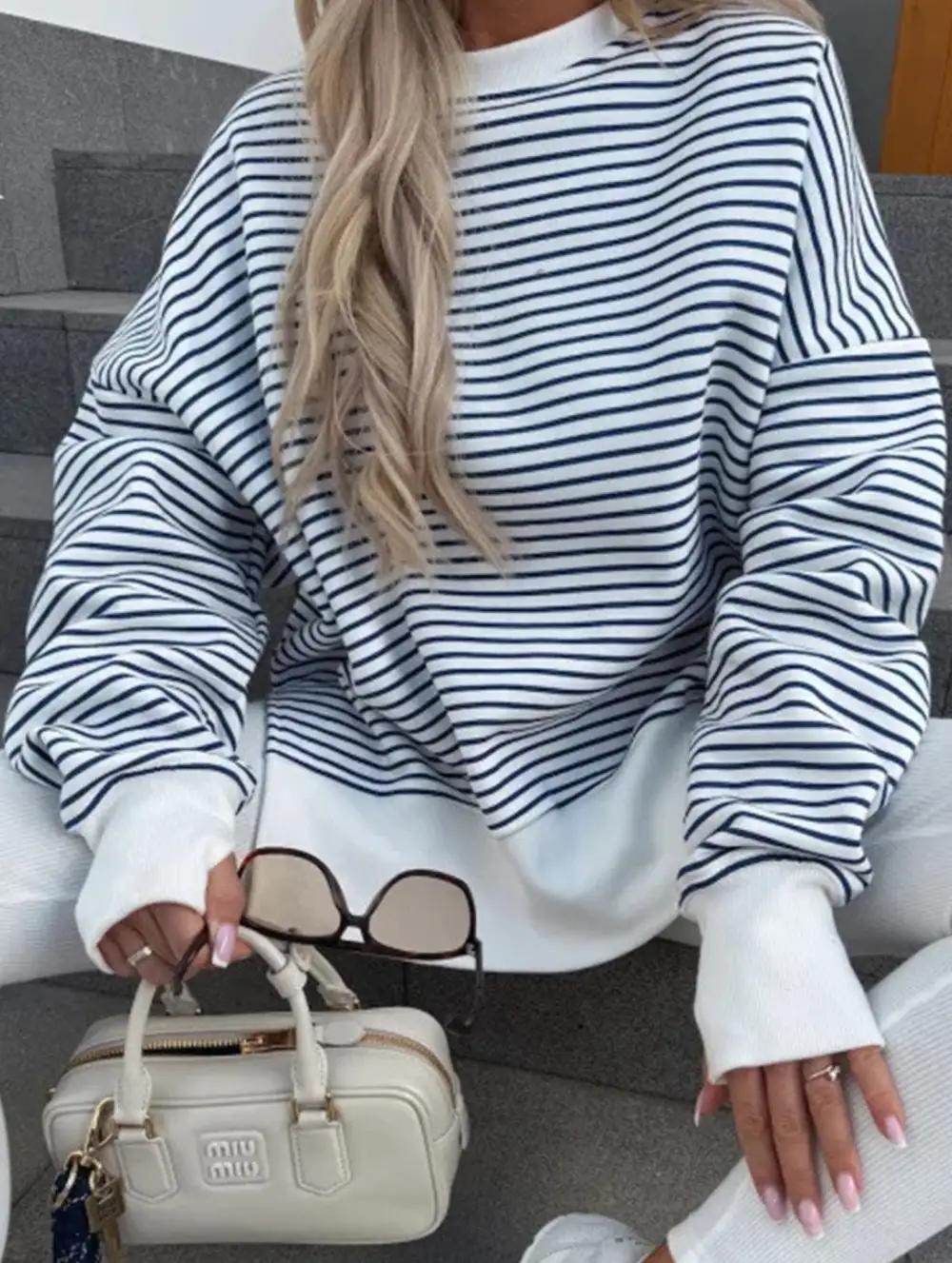 Crew Neck Striped Pullover Sweatshirt