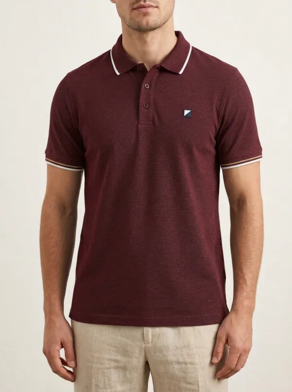 Men's Knit Ribbed Textured Tipped-Collar Geometric-Emblem Graphic Polo Shirt