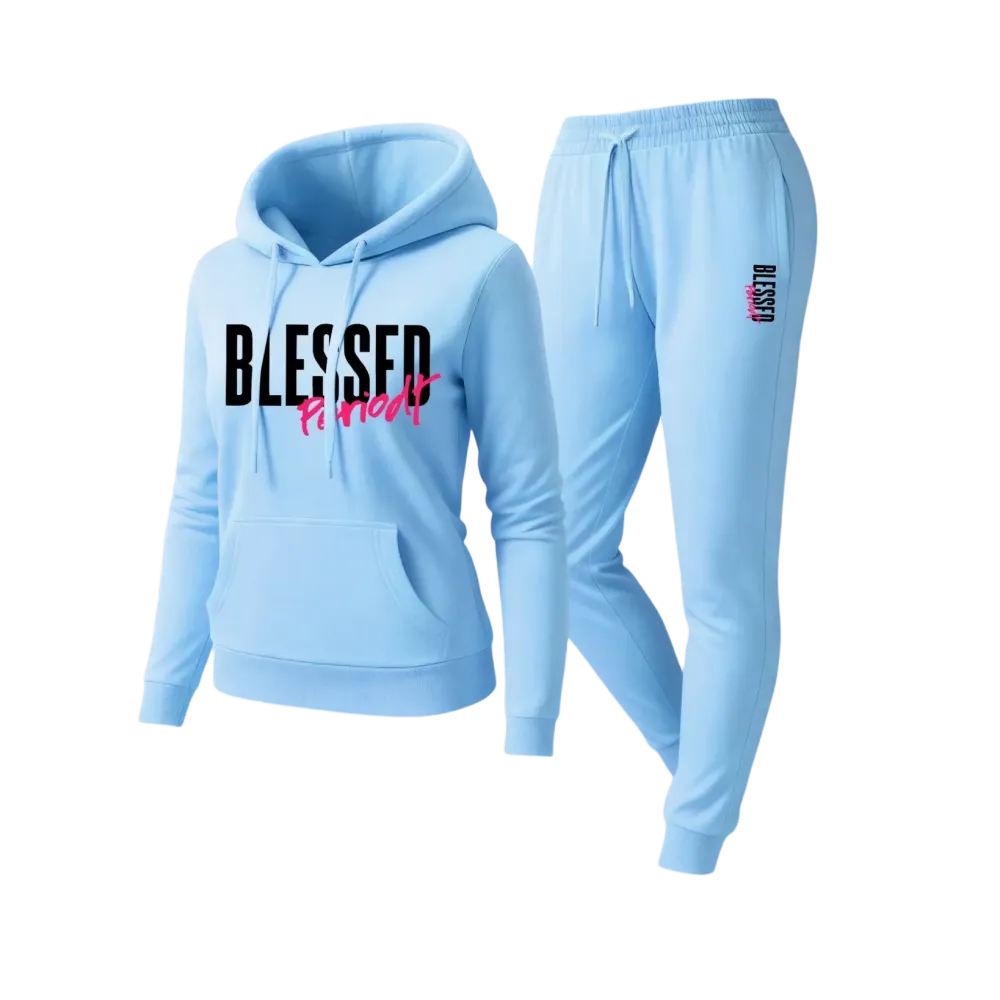 Women's Blessed Graphic Hoodie & Jogger Set – Cozy 2-Piece Casual Tracksuit