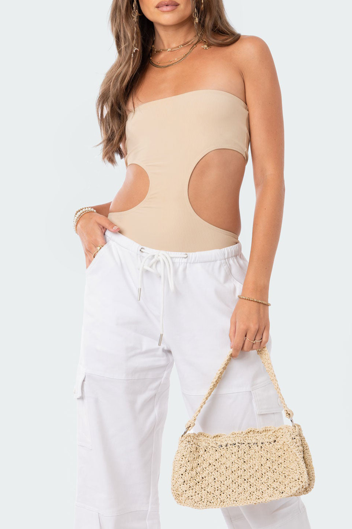 Ribbed Cut Out Bodysuit White