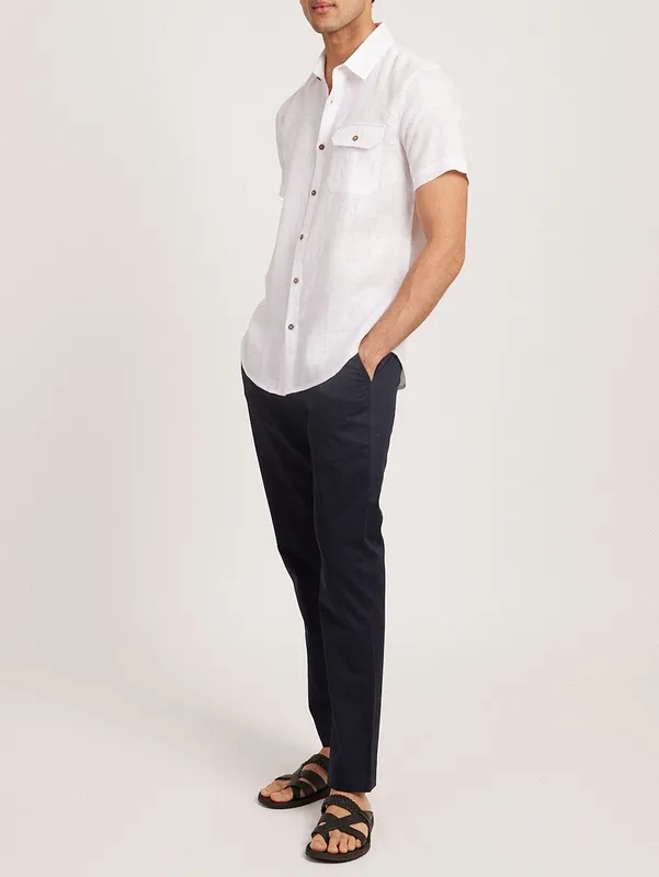 Pearl White Short Sleeve Linen Shirt