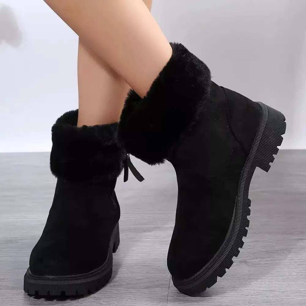 Side Zipper Fuzzy Boots