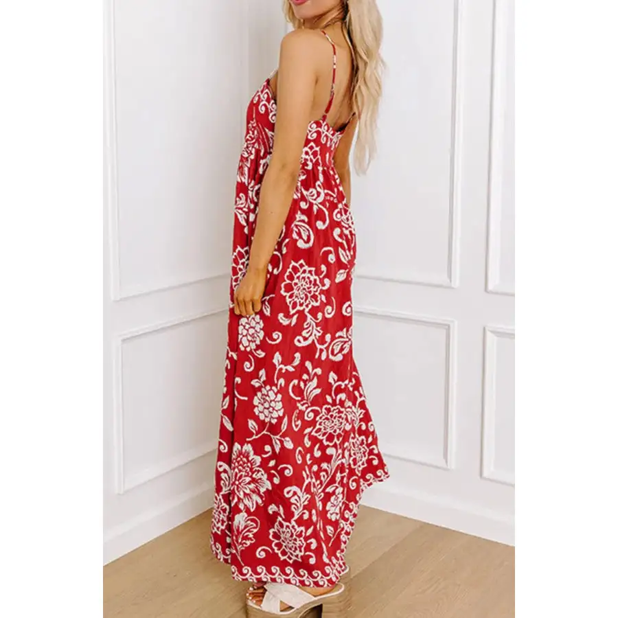 Relaxed Floral Printed Spaghetti Strap Empire Waist Maxi Dress
