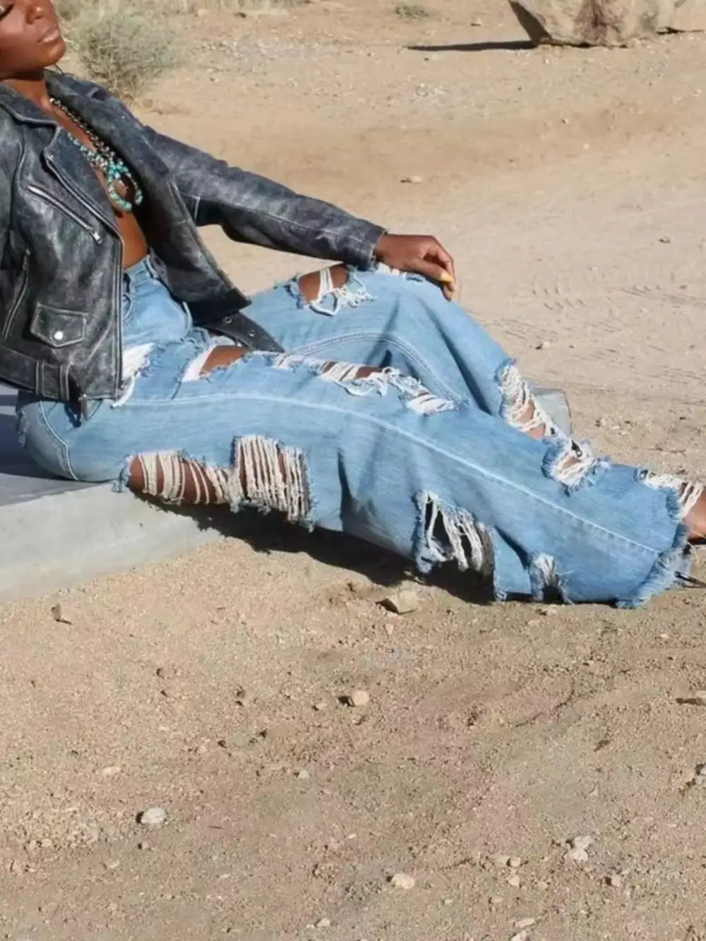 Wide Leg Distressed Denim Jeans
