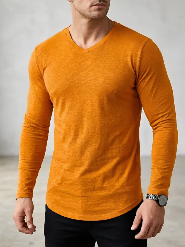Men's Casual V-Neck Long Sleeve T-Shirt