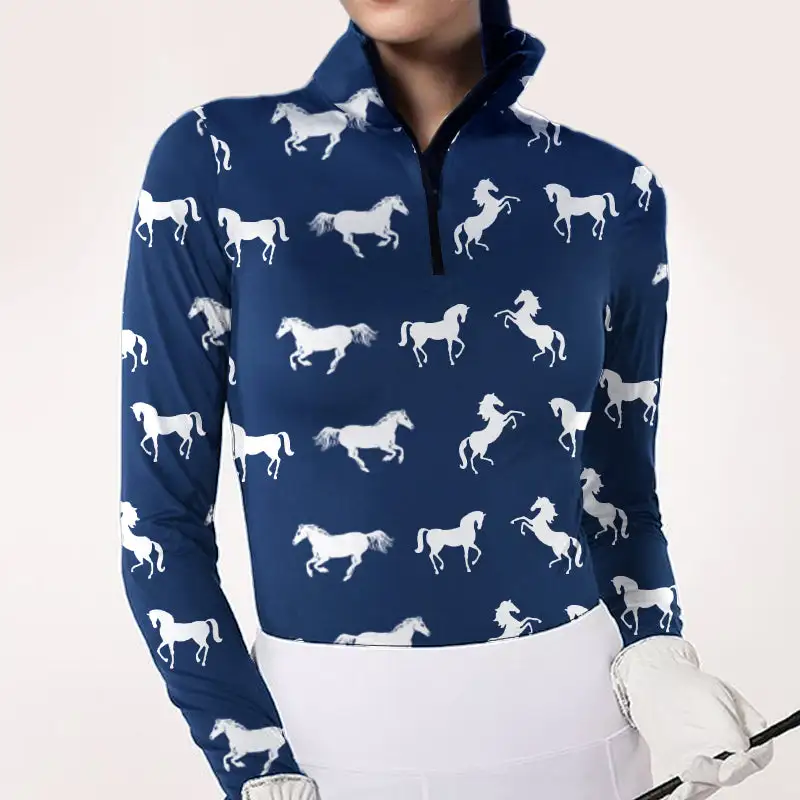 Women's Horse Print Long Sleeve Riding Style Casual Shirt