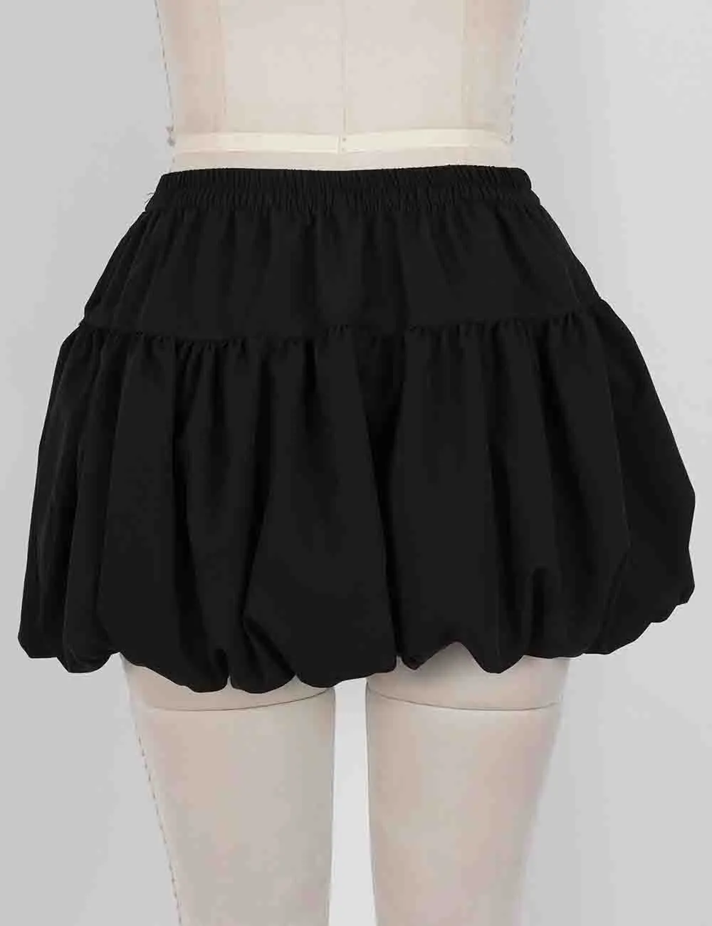 Solid Color Bubble Hem Bow Elastic Waist Mini Skirt