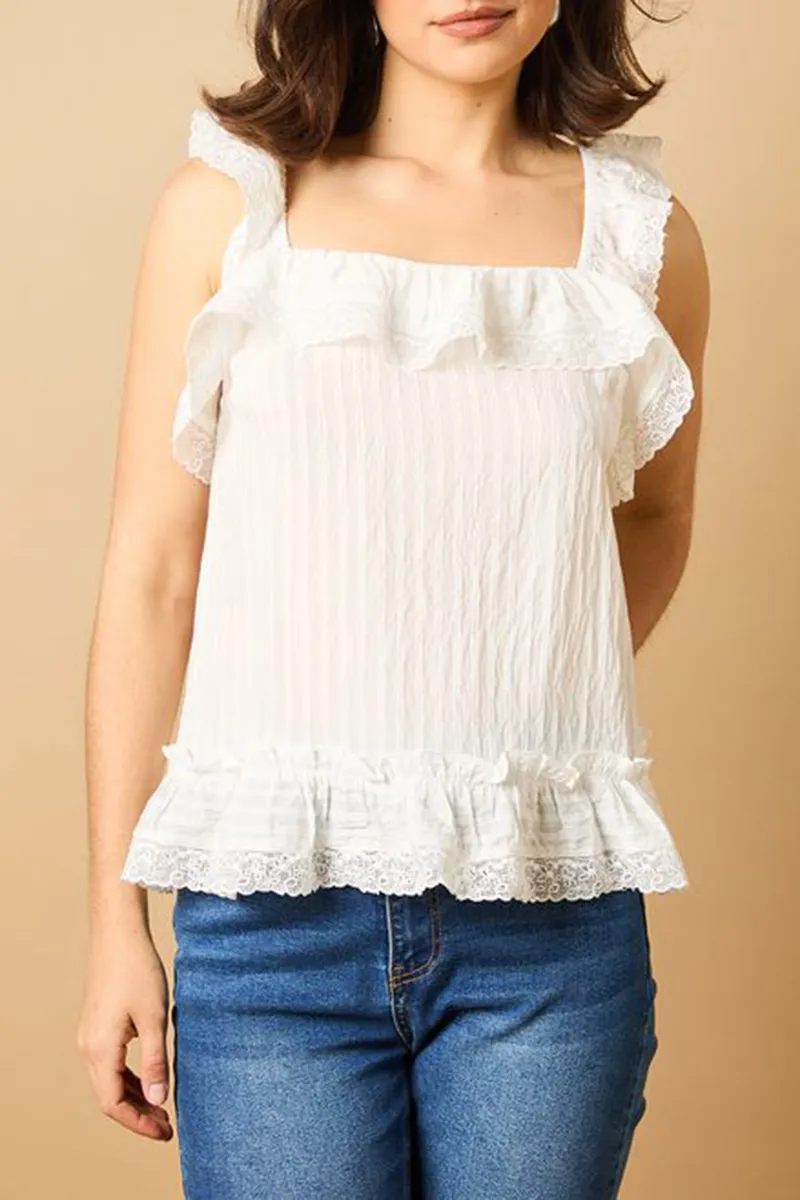 Casual Style Sleeveless Frill Detail Top