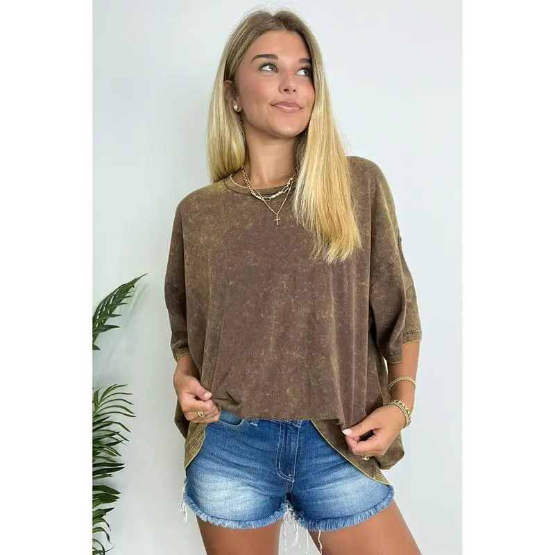 6PACK-Mineral Wash Oversized Top - BACK IN STOCK