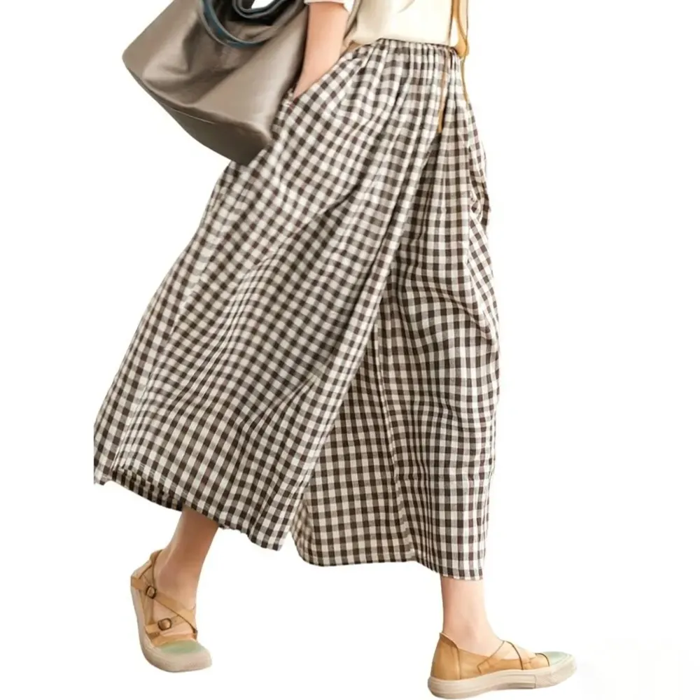 Women's Cotton & Linen Wide-Leg Capri Pants