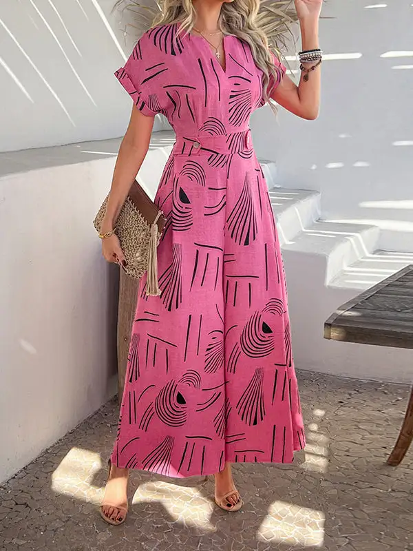 Hoog Getailleerde Losse Jumpsuits Met V Hals En