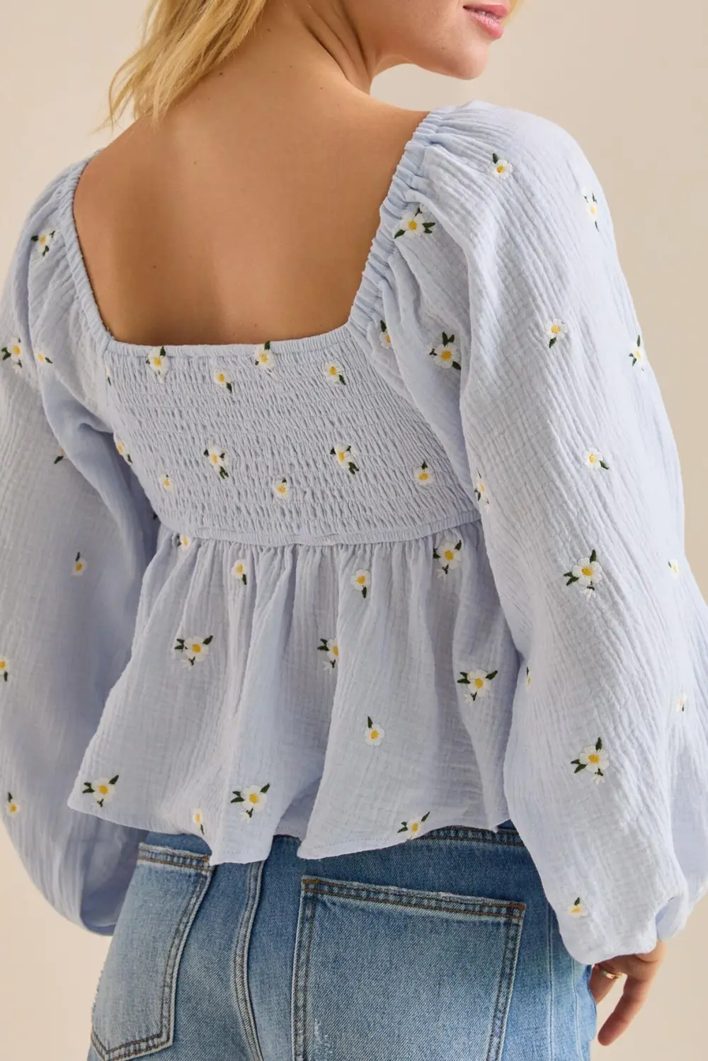 Blue Embroidered Top