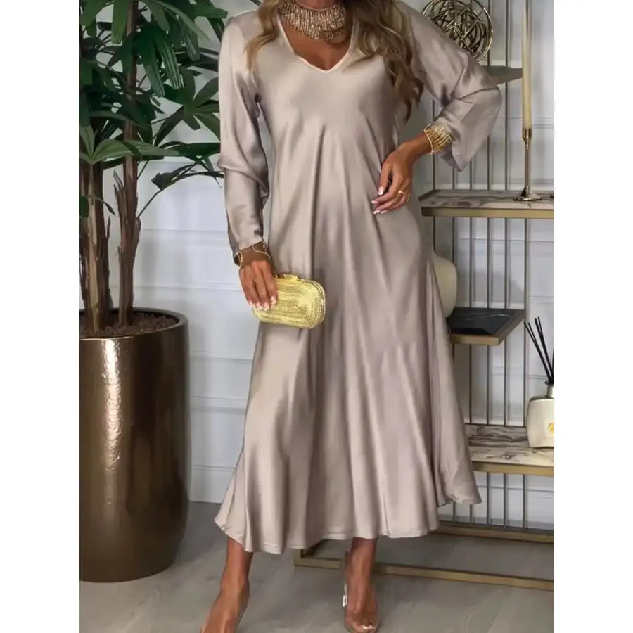 Full Size V-Neck Long Sleeve Midi Dress Plus Size