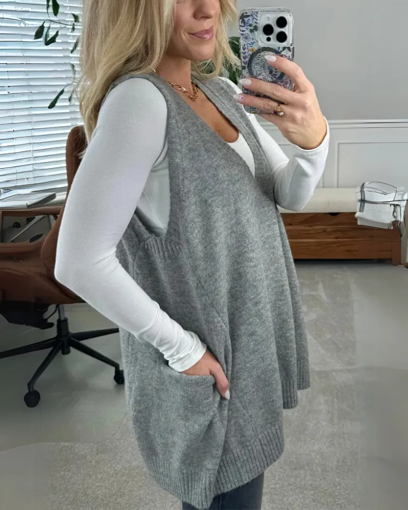 Women's Cozy Knit Vest With A Line Jacket