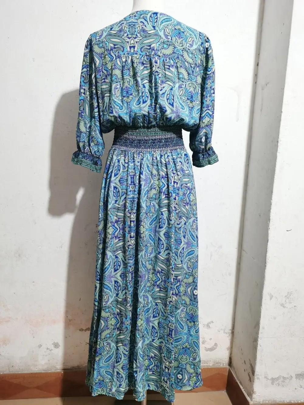 Paisley Print Slit Short Sleeve Midi Dress