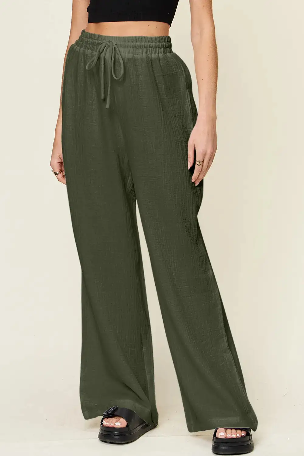 Tailored Wide Leg Drawstring Pants
