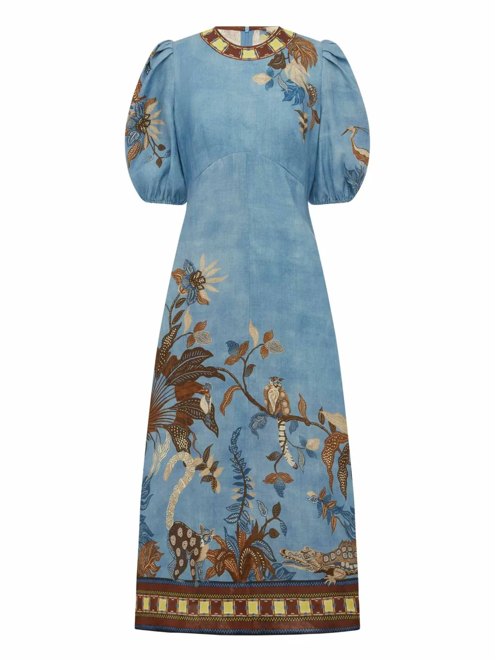 Elegant Vintage Floral Print Puff Sleeve Midi Dress