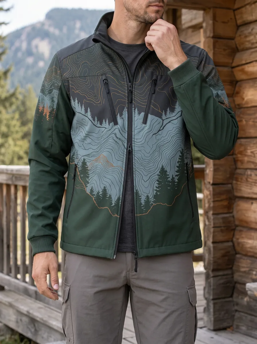 Men's Outdoor Hiking Mountain Topographic Rugged Edition Jacket