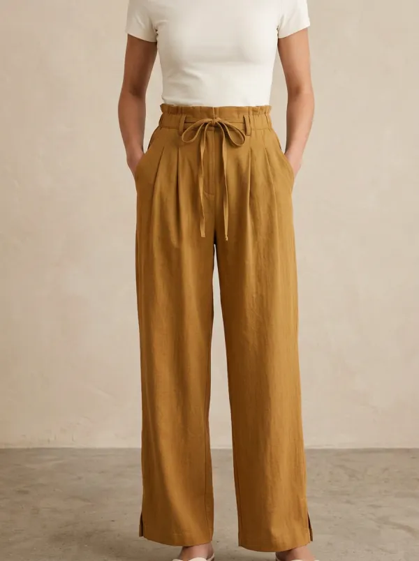 Women's High-Waisted Paperbag Tie-Waist Casual Pants