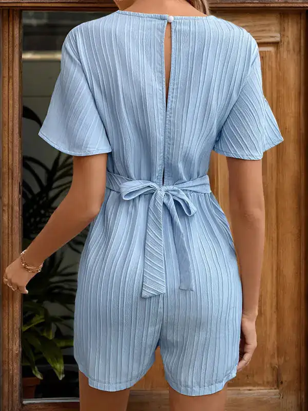 Ruffle Sleeve Lace Up Textured Jumpsuit