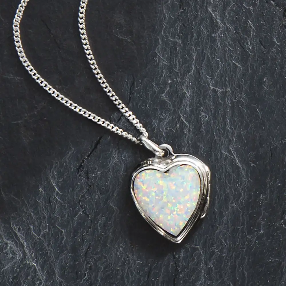 Opal Heart Locket Pendant Necklace