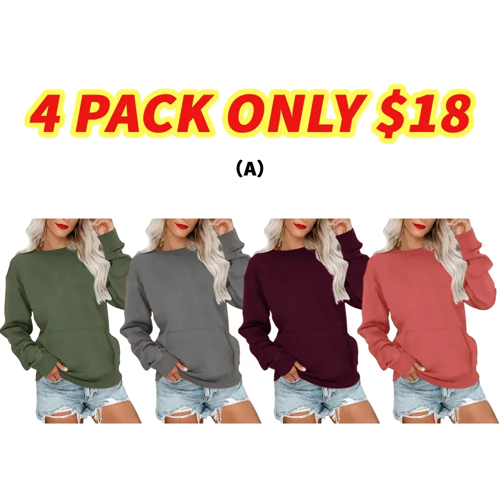 Women's Crewneck Hoodless Sweatshirt With Kangaroo Pocket Fleece Longsleeve Oversized Casual Style Shirt Lightweight Pullover