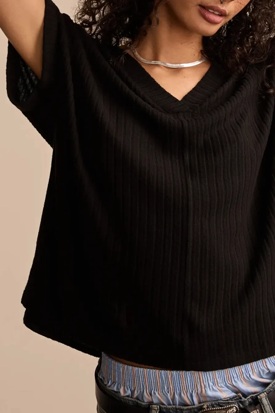 Casual V-Neck Black Tee