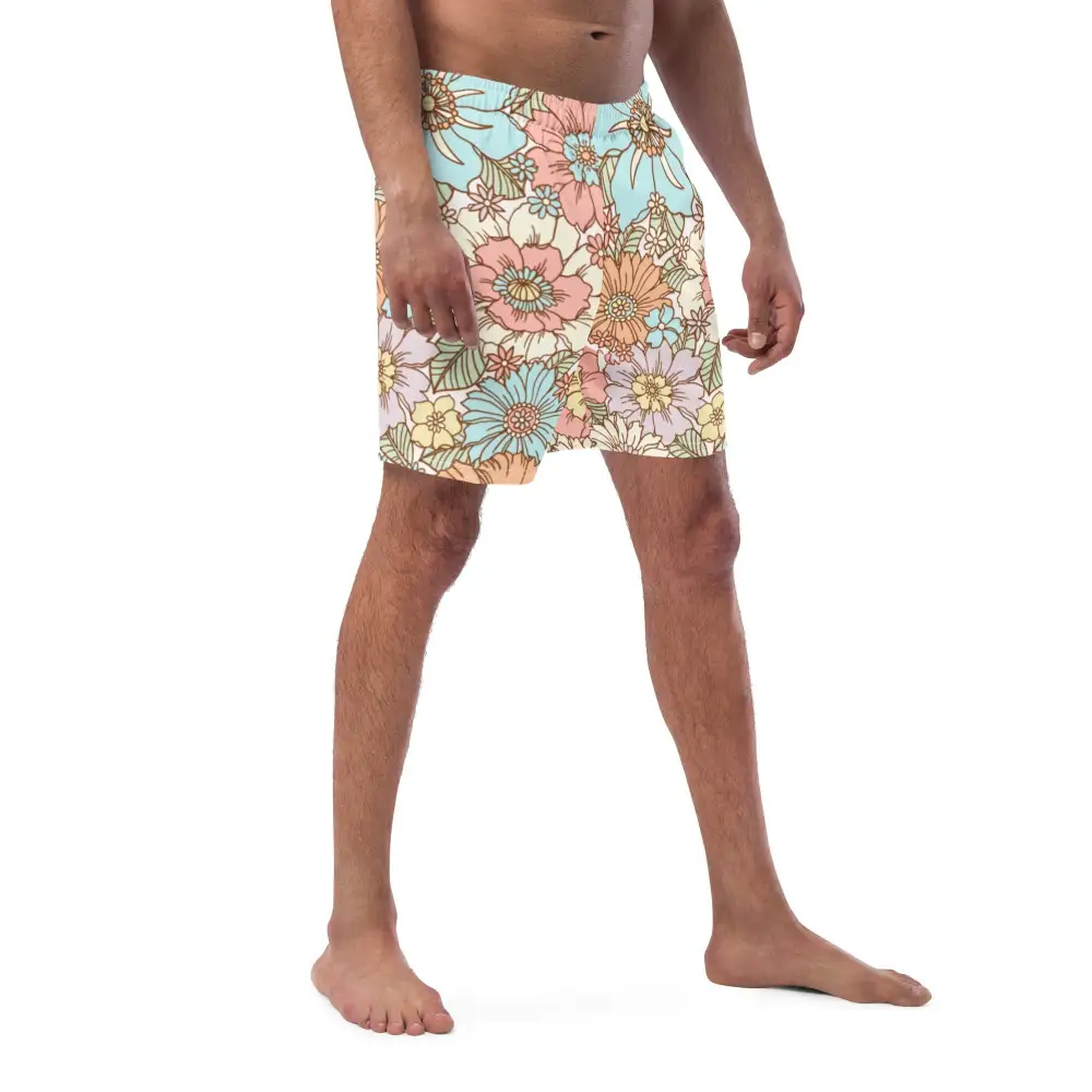 Pocketed Floral Print Swim Trunks