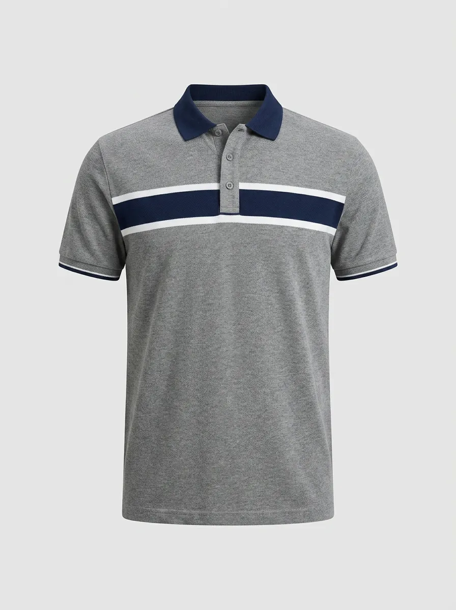 Men's Casual Sporty Navy White Striped Printed Polo Shirt