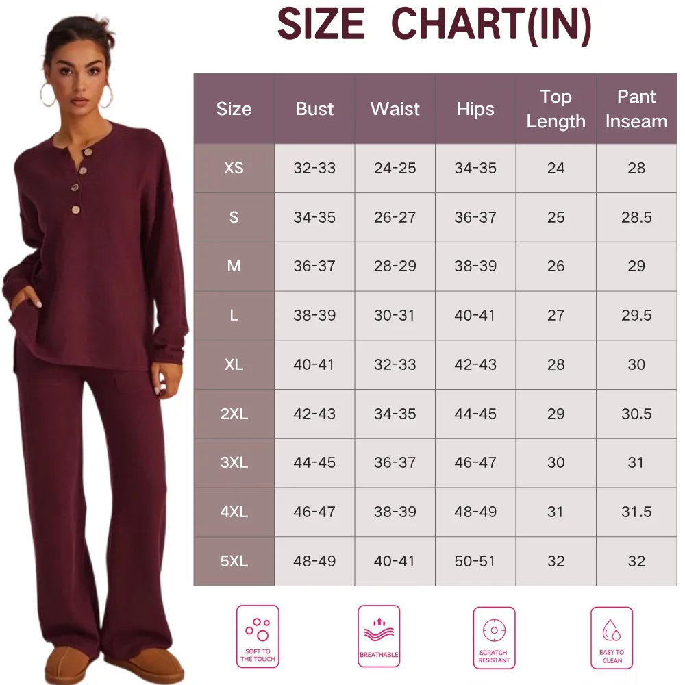 Women's Waffle Knit Loungewear Set Cozy Button Front Top & Wide Leg Pants