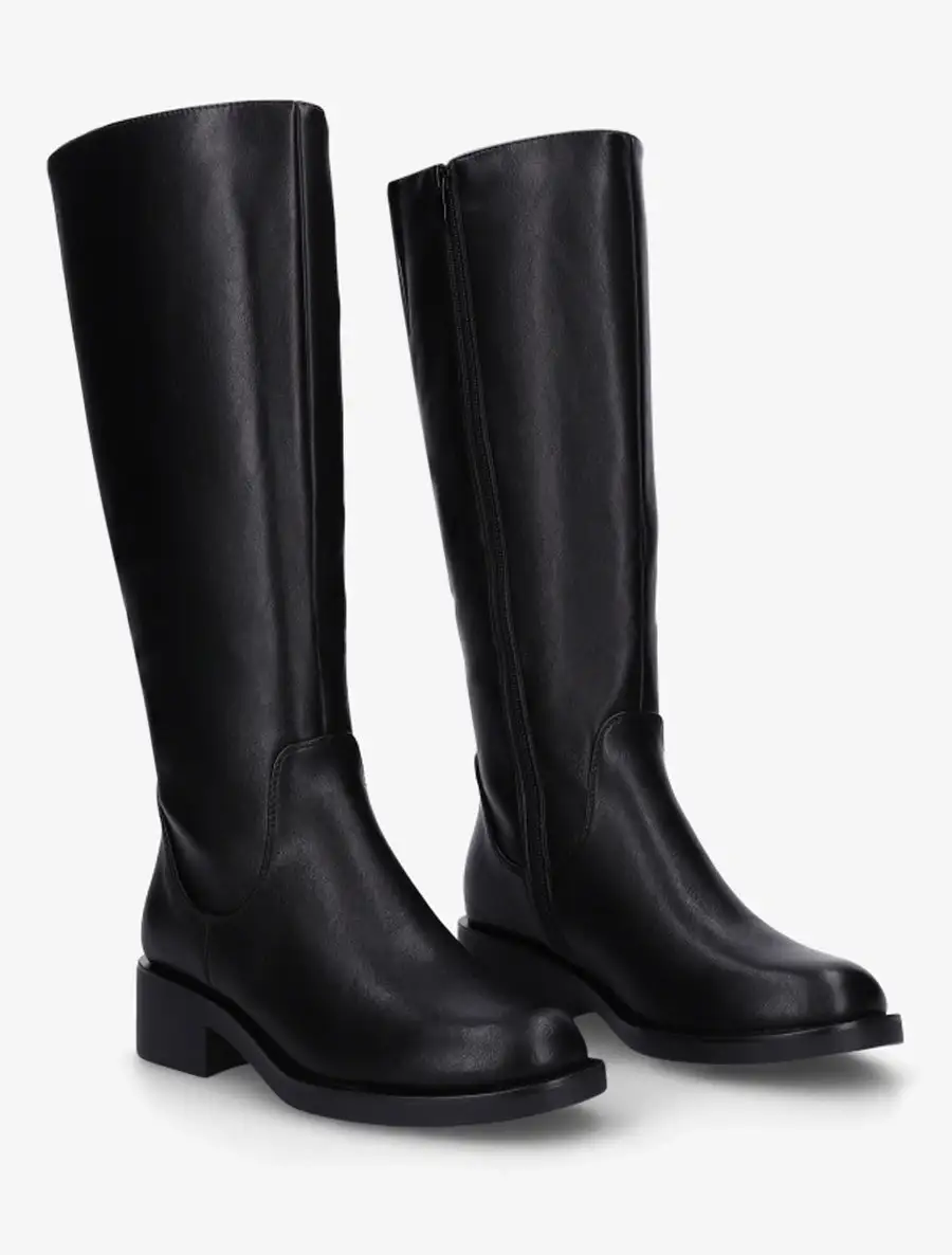 Everyday Block Heel Faux Leather Flat Sole Knee High Boots
