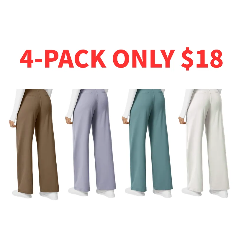 Women‘s Flex High Waisted Plicated Side Pocket Straight Leg Work Pants