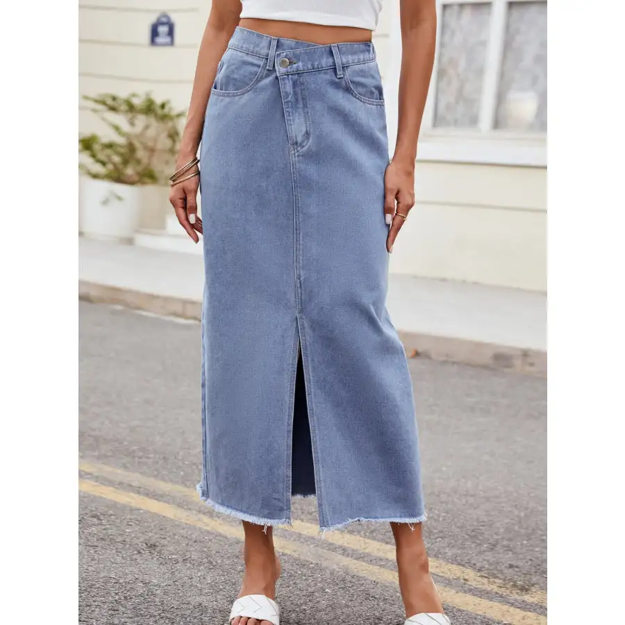 Slit Asymmetrical Waist Denim Skirt