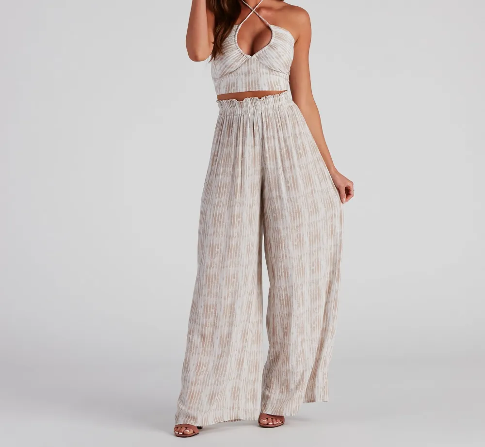 Natural Striped High-Rise Wide-Leg Pants