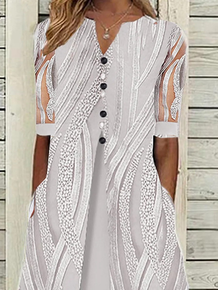 V-neck Printed Loose Short Sleeve Maxi Dress