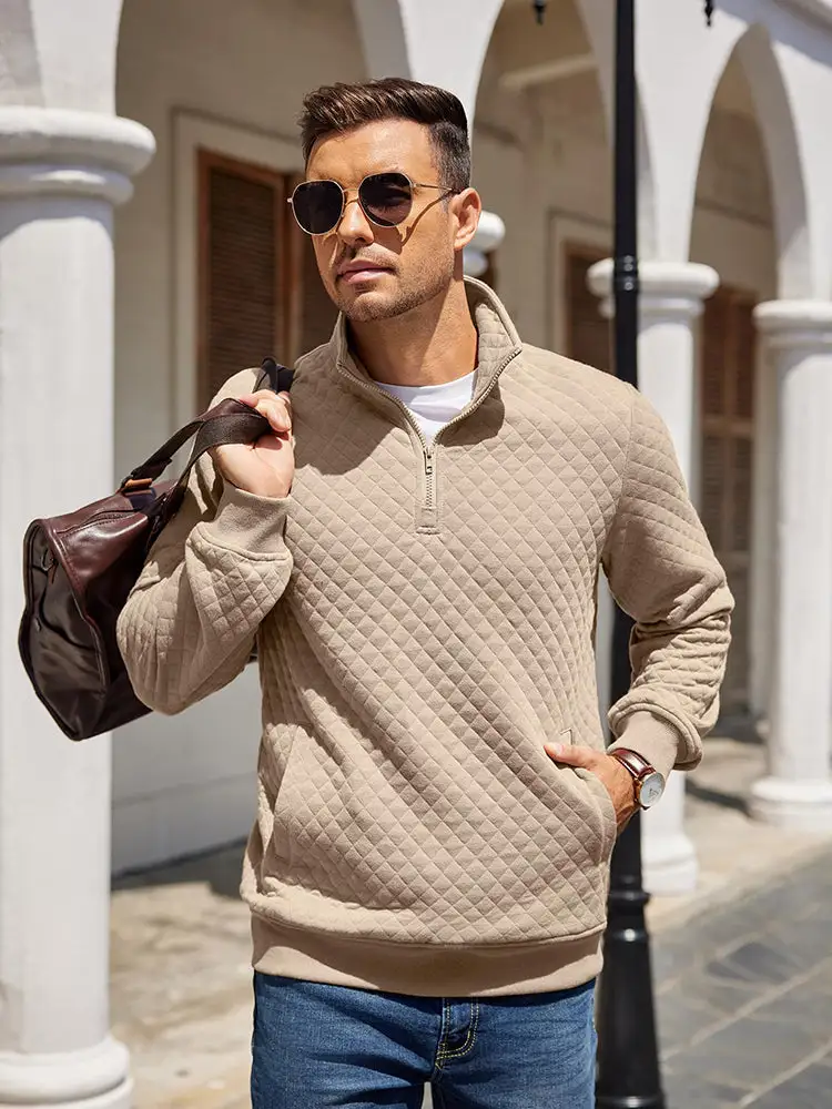 Trendy Quarter Zip Pullover Quilted Sweatshirt Hoodie