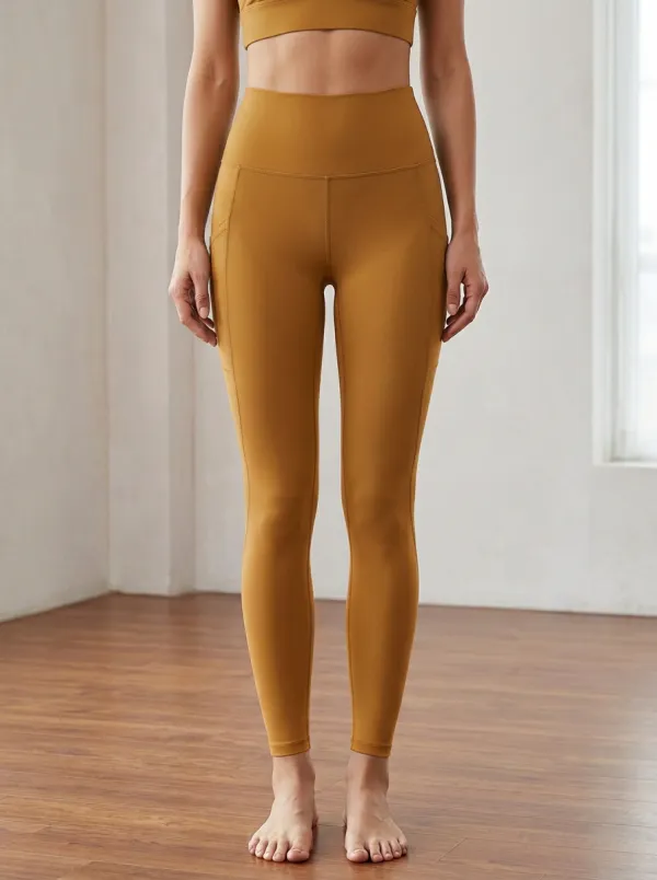 Women's High-Waisted Side Pocket Yoga High-Rise Waistband Secure Fit Yoga Leggings