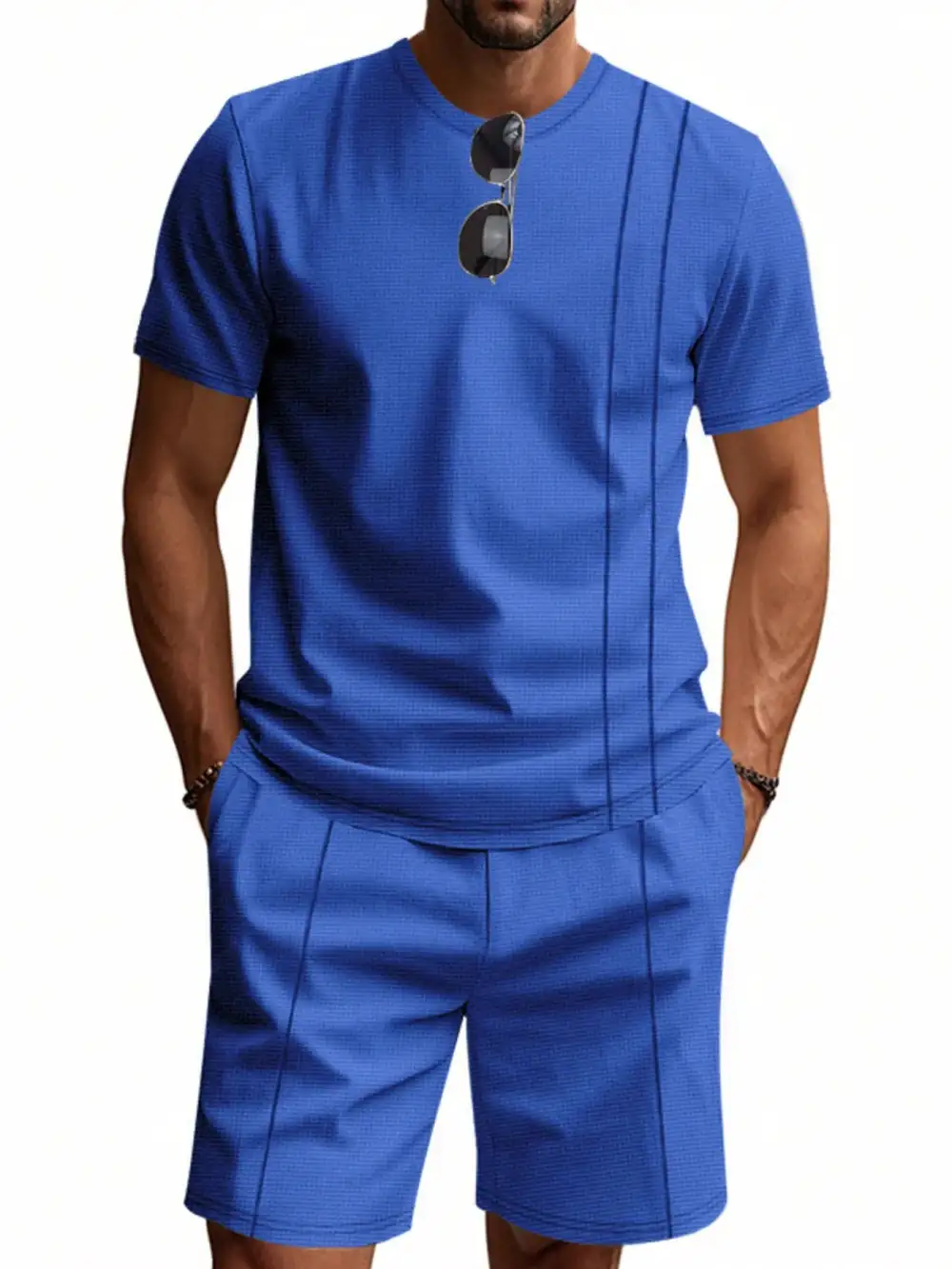 Pocketed Round-Neck Short-Sleeve Top and Shorts Sport Set