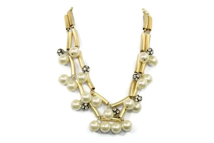 Double Layered Rhinestone Faux Pearl Collar Necklace
