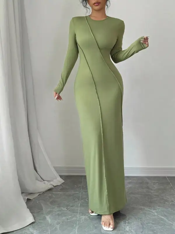 Textured Detail Long Sleeve Maxi Dress