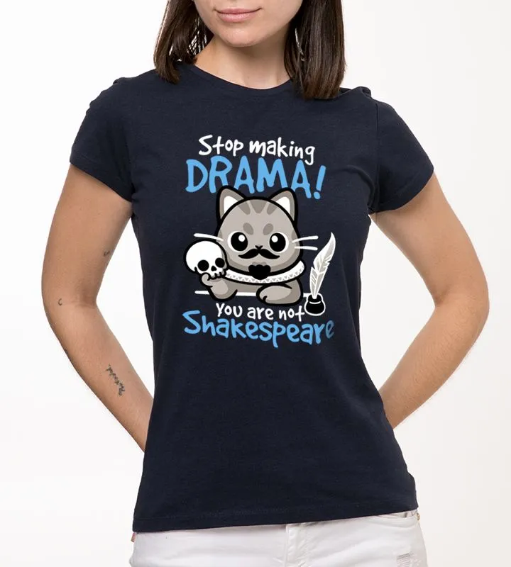 Shakespeare Cat Drama Unisex Navy Blue T-Shirt