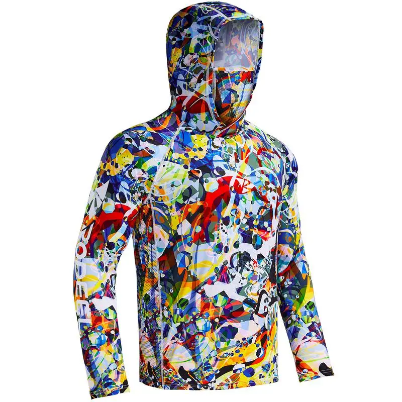 Men UPF 50+ UV Sun Hoodie Shirts with Mask Neck Gaiter  Protection Raglan Long Sleeve Lightweight Quick Dry Moisture Wicking Breathable Cooling Athletic Activewear