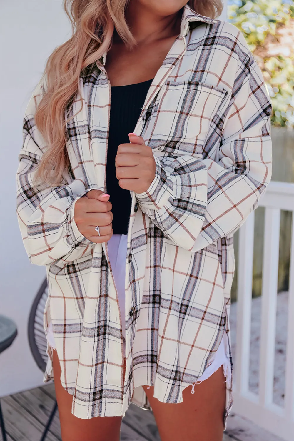Plaid Color Block Patchwork Shirt Jacket