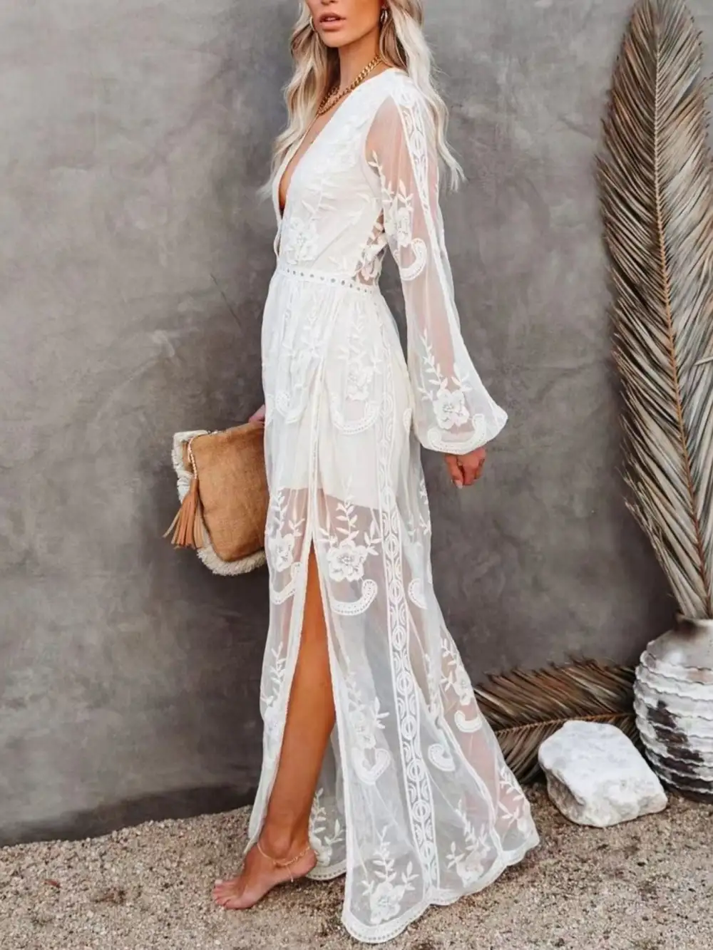 Floral Lace Slit Maxi Dress