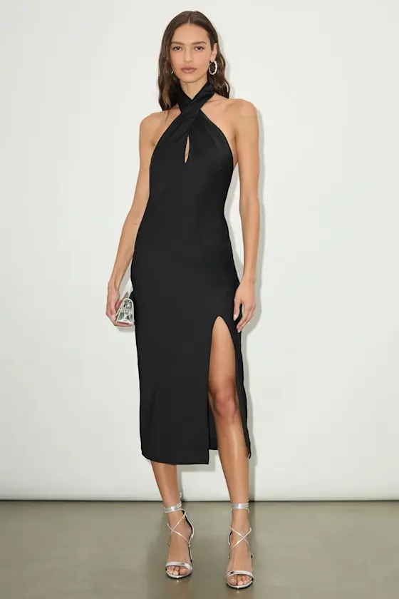 Beyond Classy White Satin Halter Midi Dress